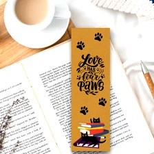 Bookmark cats with books paws and quote 6x2 handmade reader bookworm gift