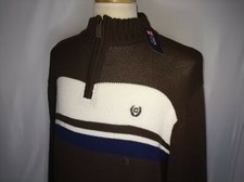 Chaps Sweater Ralph Lauren Brown White Blue Striped 1/4 Zip Pullover Mens XXL 