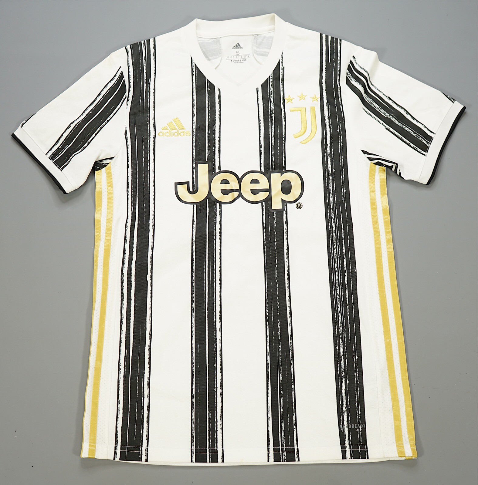 Rare VTG ADIDAS Juventus FC Jeep Striped Aeroready Soccer Jersey 2010s Gold SZ S