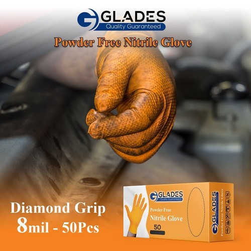 GLADES™ 8 mil Heavy Duty Nitrile Diamond Texture Industrial Mechanic Gloves - Picture 8 of 16