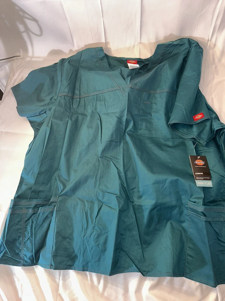Lot-3 Dickies Scrub 2-Top Womens Size 5XL Green/beige V-Neck Pockets 1-bottom - Image 3 of 4