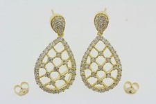 NEW Gold over 925 Sterling Silver Crystaline CZ Teardrop Dangle Earrings