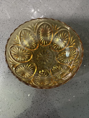 Vintage Anchor Hocking Amber Gold Glass Bowl MCM 8” Candy Dish