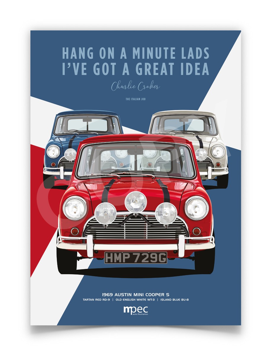 The Italian Job Minis Illustration Portrait Poster with quote