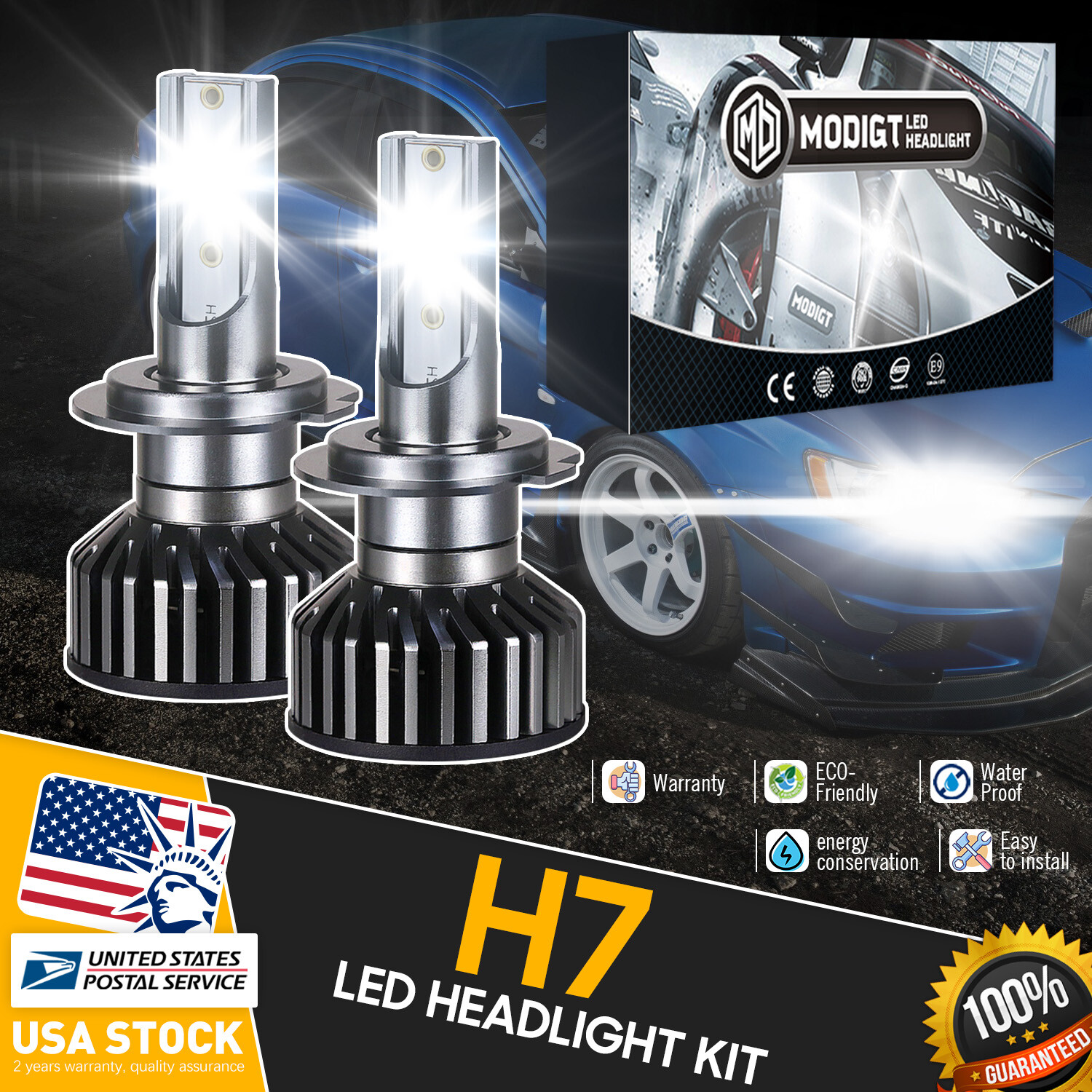 Waterproof H7 LED Car Headlight Bulb Kit 100W 6000K White Fog Light Replacement