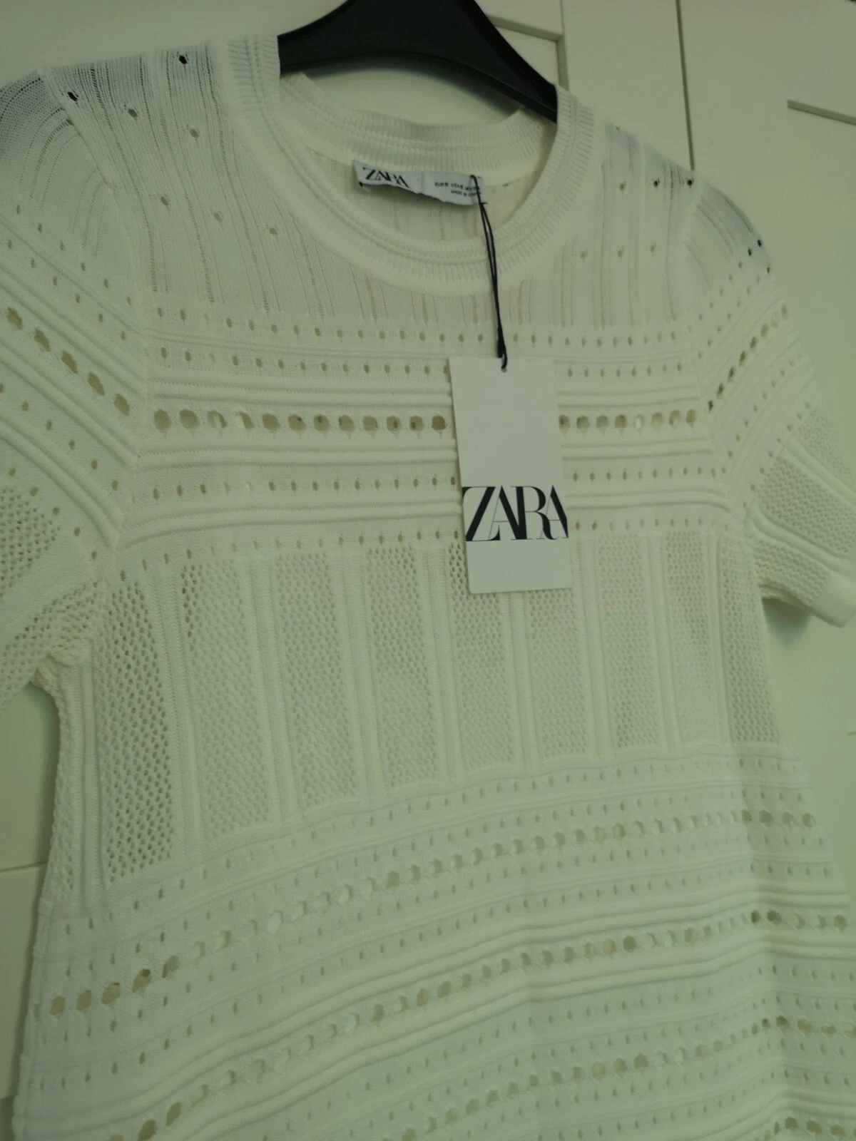OFF WHITE Abito all'uncinetto bianco nuovo con etichette Zara lavorato a maglia taglia S abito slip sotto