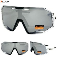 OVERSIZED SPORTS WRAP AROUND Biker Cycling Shield SUN GLASSES Large White Frame