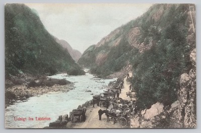 Laatefos Wasserfall Norwegen Pferdekutschen Stolkjerrer 1908 Farbpostkarte