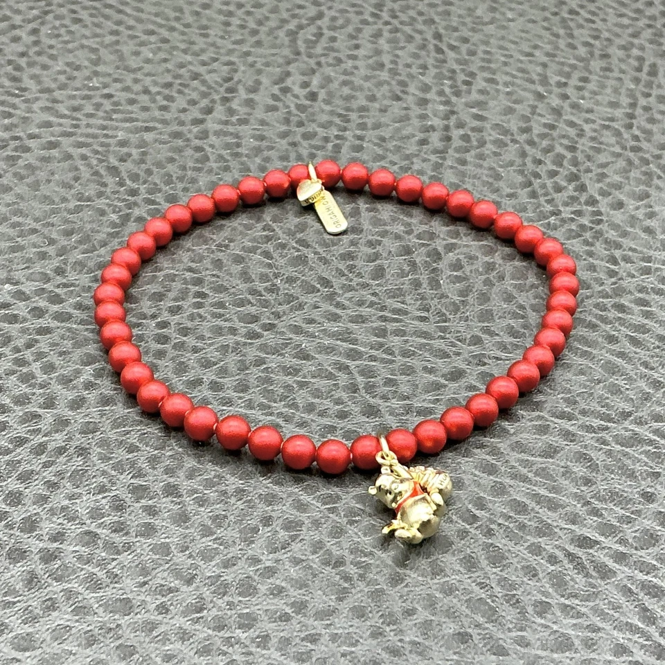 Origami Owl Disney Winnie The Pooh Red Beaded Stretch Bracelet Gold Tone 7" - Image 2 of 4