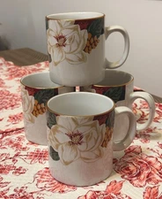 TIENSHAN Fine China Magnolia 4pc Coffee Mugs 14oz Excellent Condition