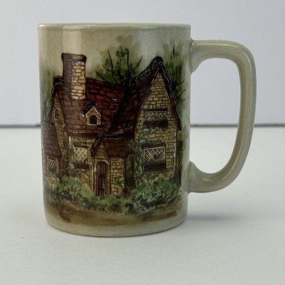 Vintage Otagiri Japan Ceramic Mug Cottage Farm Scene 8 Oz