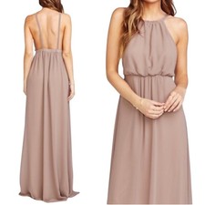 Show Me Your Mumu Womens Maxi Dress Halter Neck Sleeveless Formal Gown Sm taupe