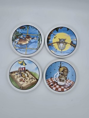 Coaster Set of 4 Gary Patterson Clay Design Crazy Cat Whimsical 4.25 