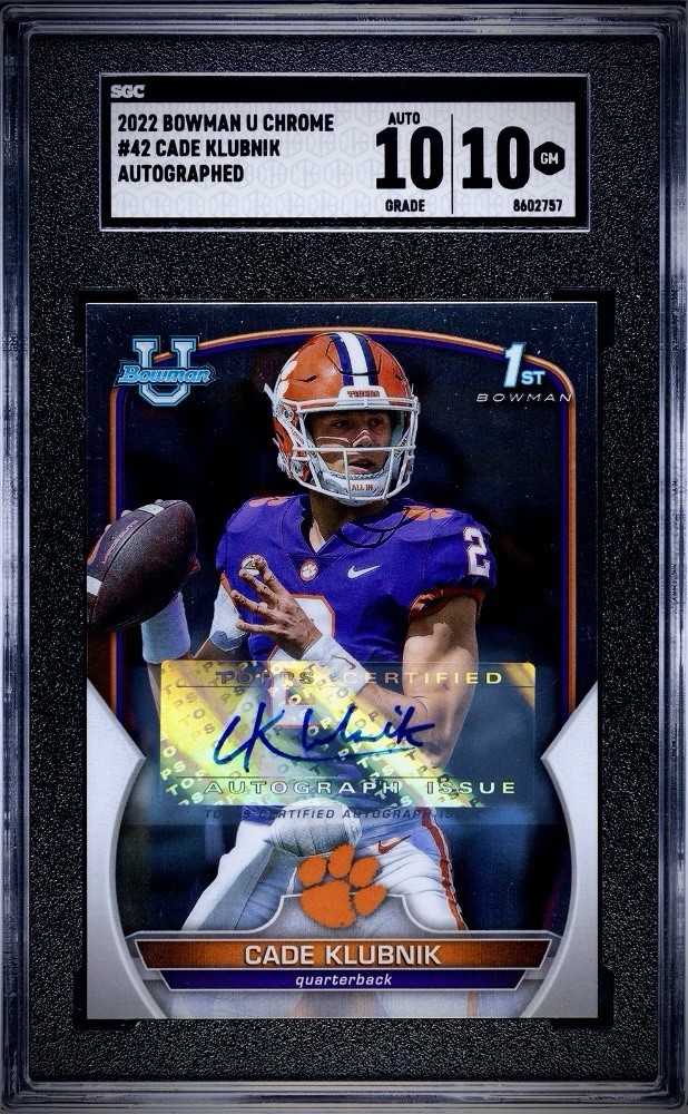 2022 Bowman University Chrome - #42 Cade Klubnik 1st Rookie Prospect Auto SGC 10
