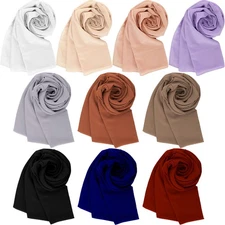 10 Pieces Chiffon Hijab Head Scarf for Women Solid Color Chiffon Long Scarf S...