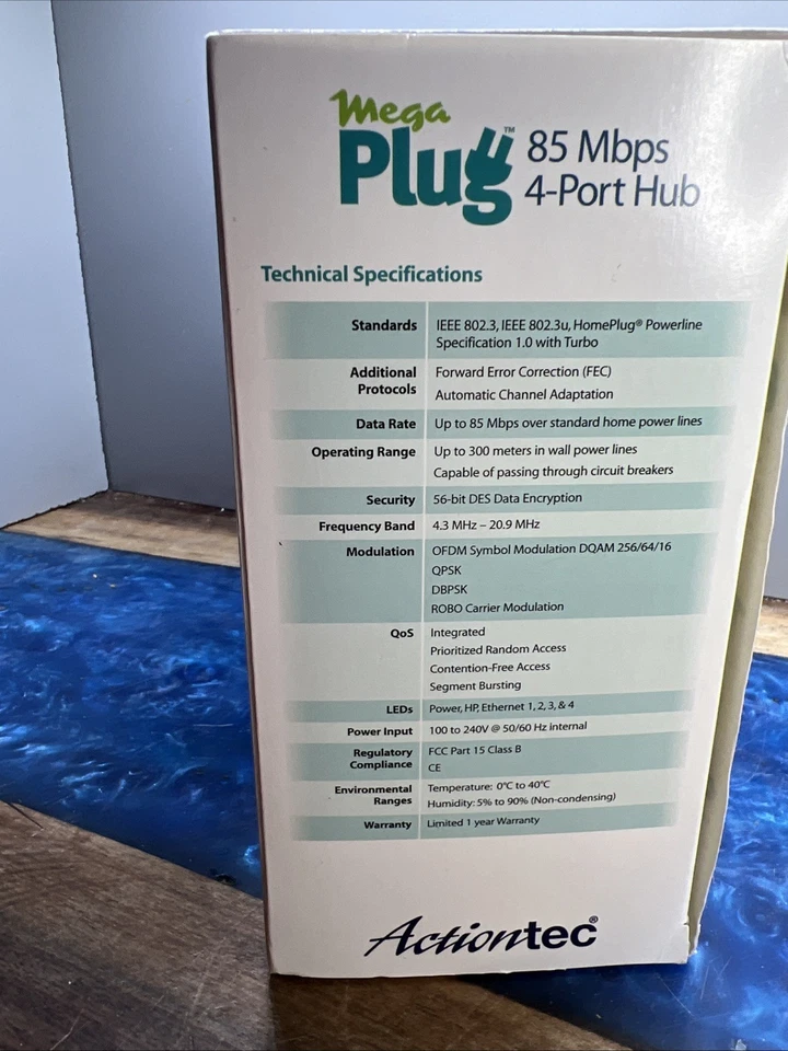 Actiontec MegaPlug 85 Mbps 4-Port Hub Vintage PC Retro Gaming New In Box - Image 4 of 4