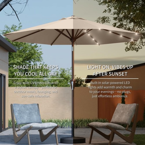 10FT Solar Umbrella 32 LED Lighted Patio Umbrella Table Market Umbrella w/Til... - Picture 7 of 9