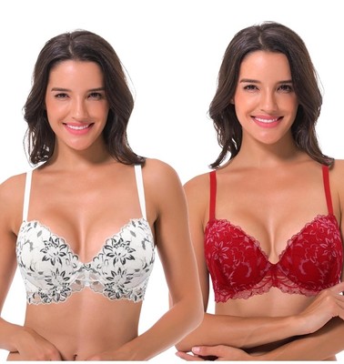 Curve Muse women's Push Up plus size underwire add 1 and a Half Cup lace bras, 2