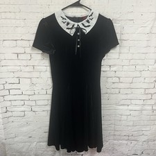 Hell Bunny Graveyard Bats Wednesday Addams Collar Black Velvet Dress Goth Small