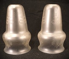 Antique Deep Acid Etched Glass Lamp Shades Rare Pair Antique Deep Acid Etched Glass Lamp Shades Rare Pair
