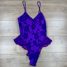 Vtg 90s Victoria  s Secret Teddy Lingerie Women  s Small Purple Floral Sheer Lace