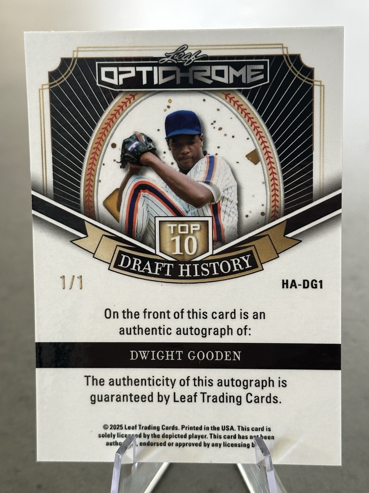 🔥Dwight “Doc” Gooden  1/1 Auto 2025 Leaf Optichrome Draft History HA-DG1🔥 view 3