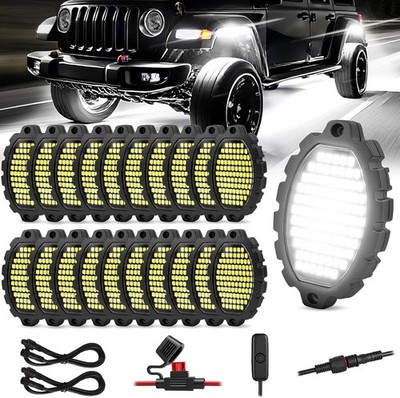 20 Pods Aluminum 1860Leds Super Bright White Rock Lights with Switch Wiring Harn