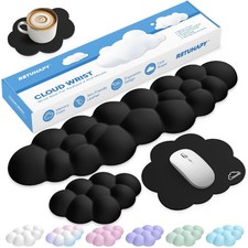 Cloud Wrist Rest Keyboard Cushion and Cloud Mouse Pad, Black 4-in-1 Ergonom...