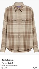 Ralph Lauren Purple Label Men  s Plaid Cashmere Button-Up Shirt Brown Size XL NWT