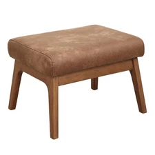 Buylateral Faux Leather Ottoman Mid-Century Wood Composite Bedroom Caramel Brown