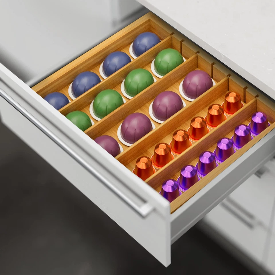 Portavasos de bambú K para cajón o encimera soporte para cápsulas de café 25-36 K taza po... Foto 4 de 4