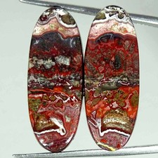 29.60Cts Natural Crazy Lace Agate Oval Pair Cabochon Loose Gemstone 11x29x4 mm