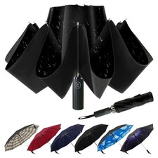 Windproof Inverted Travel Umbrella, Automatic Open Reverse Folding Compact Um...