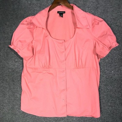 Lane Bryant Top Womens 18/20W Pink Puff Slv Button-Down Coquette Business Casual