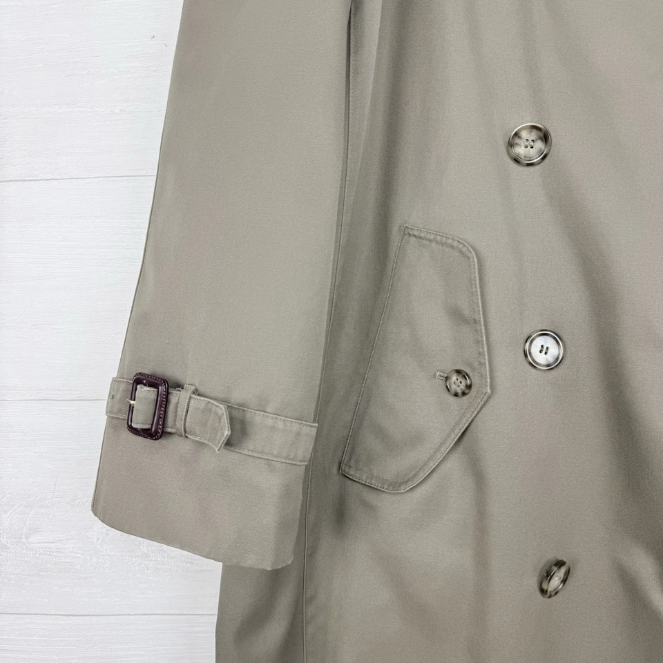 Vtg Chaps Ralph Lauren Men Size 40R Double Breasted Trench Coat Wool Lined Khaki - Image 3 of 4