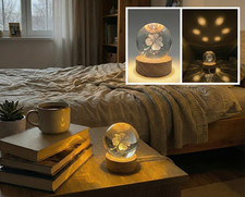 Sfera di cristallo Quadrifoglio 3D, base in legno- decorazione luce romantica