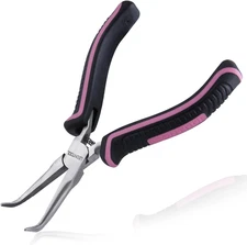 Mini Bent Needle Nose Pliers with Serrated Jaw, Soft Grip for Jewelry Making, Wi