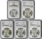 Lot 5 Coins Different Date Morgan Dollar $1 MS 63 NGC