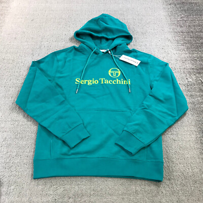 Sergio Tacchini Sweater Mens Small Heritage Hoodie Blue Green Sweatshirt Casual