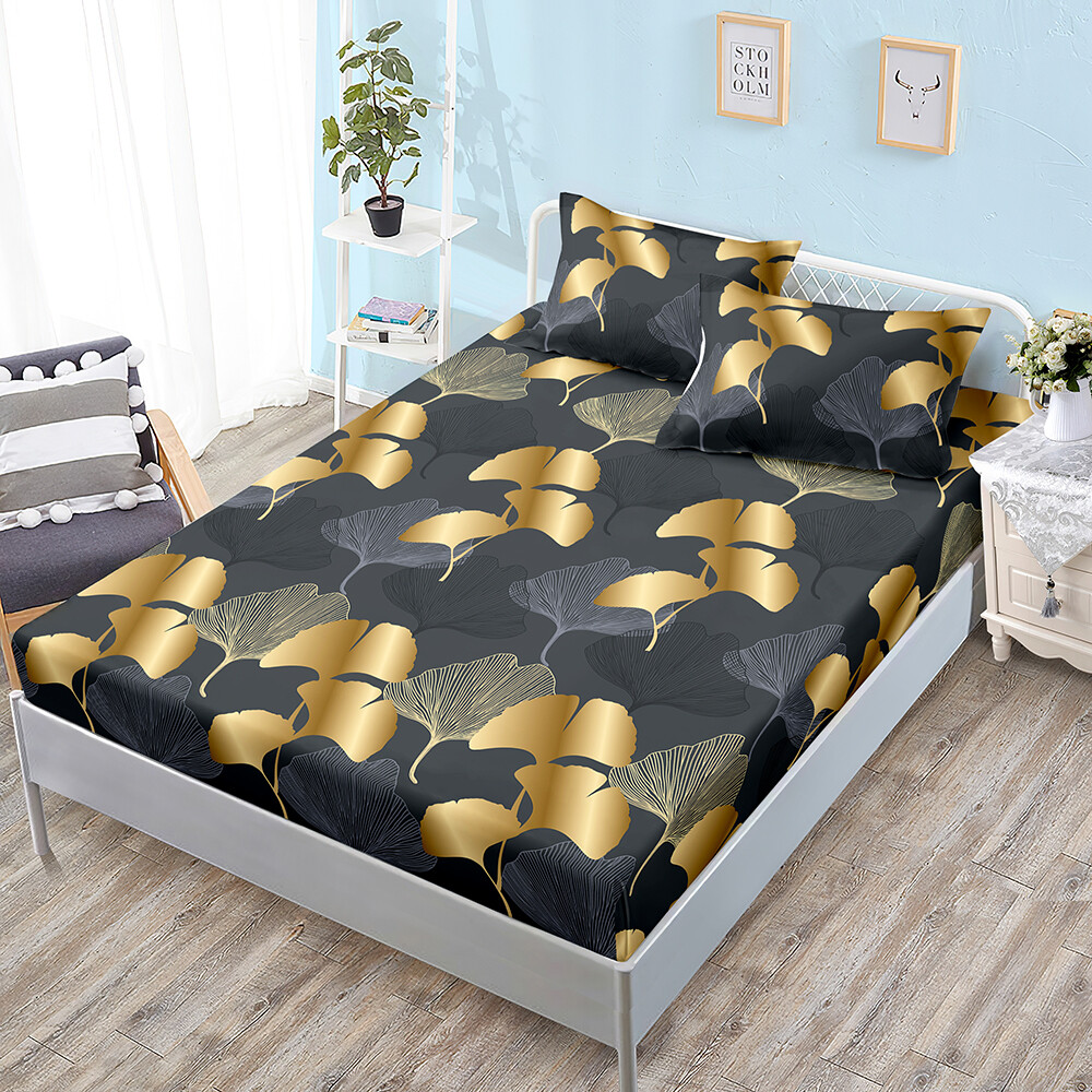 Mattress Protector Cover Fitted Sheet Set Plant Fern Ginkgo Leaves Feathers Gift-image
