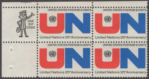 Scott # 1419 - Bloque de 4 cremallera de EE. UU. - Naciones Unidas - Estampillada sin montar o nunca montada - 1970 - Imagen 1 de 1