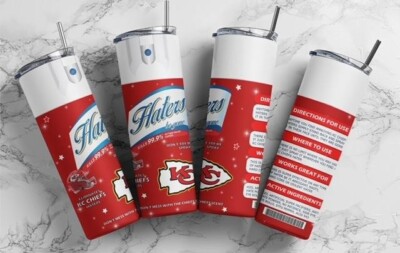 NEW! KC CHIEFS HATERS BE GONE SPRAY 20 OZ STAINLESS STEEL TUMBLER CUP +LID STRAW