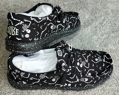 Hey Dude Men Size 11 Wally Skeletons Glow In Dark Spooky Szn
