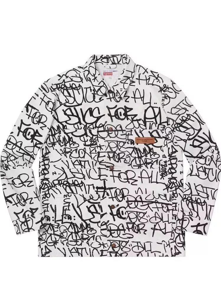 Supreme Comme Des Garcons CDG White Printed Canvas Chore Coat Justice For  All