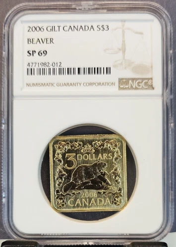2006 CANADA SILVER $3 GILT CANADIAN BEAVER NGC MS 69 SCARCE BEAUTIFUL COIN
