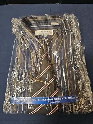 Milestone- Long Sleeve Button Up Dress Shirt / Tie Designed In Italy Medium NWT 