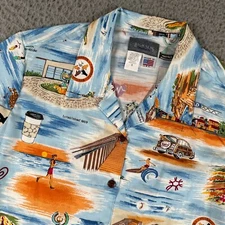 High Seas Trading Co Camp Shirt Mens Small Hawaiian California Scenery Beaches