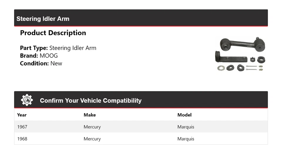 Brazo de rueda loca de dirección para Mercury Marquis 1967-1968 MOOG Foto 2 de 4