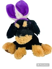 Hug Fun Black Brown Rottweiler Puppy Dog 8" Plush Purple Easter Bunny Ears 
