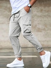 Men's Drawstring Cargo Pants, Flap Pocket Loose  Jogger Pants, Mens Pants